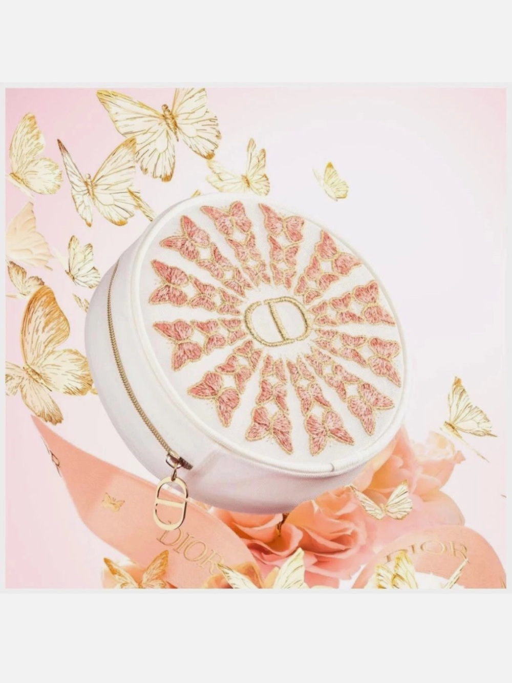 Dior 2026 Mother's Day Limited Butterfly Embroidered Round Pouch New With Box